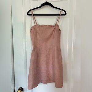 REFORMATION Size 2 - Blush Pink Linen AVA Ruffle Smocked Back Zip Mini Sun-Dress